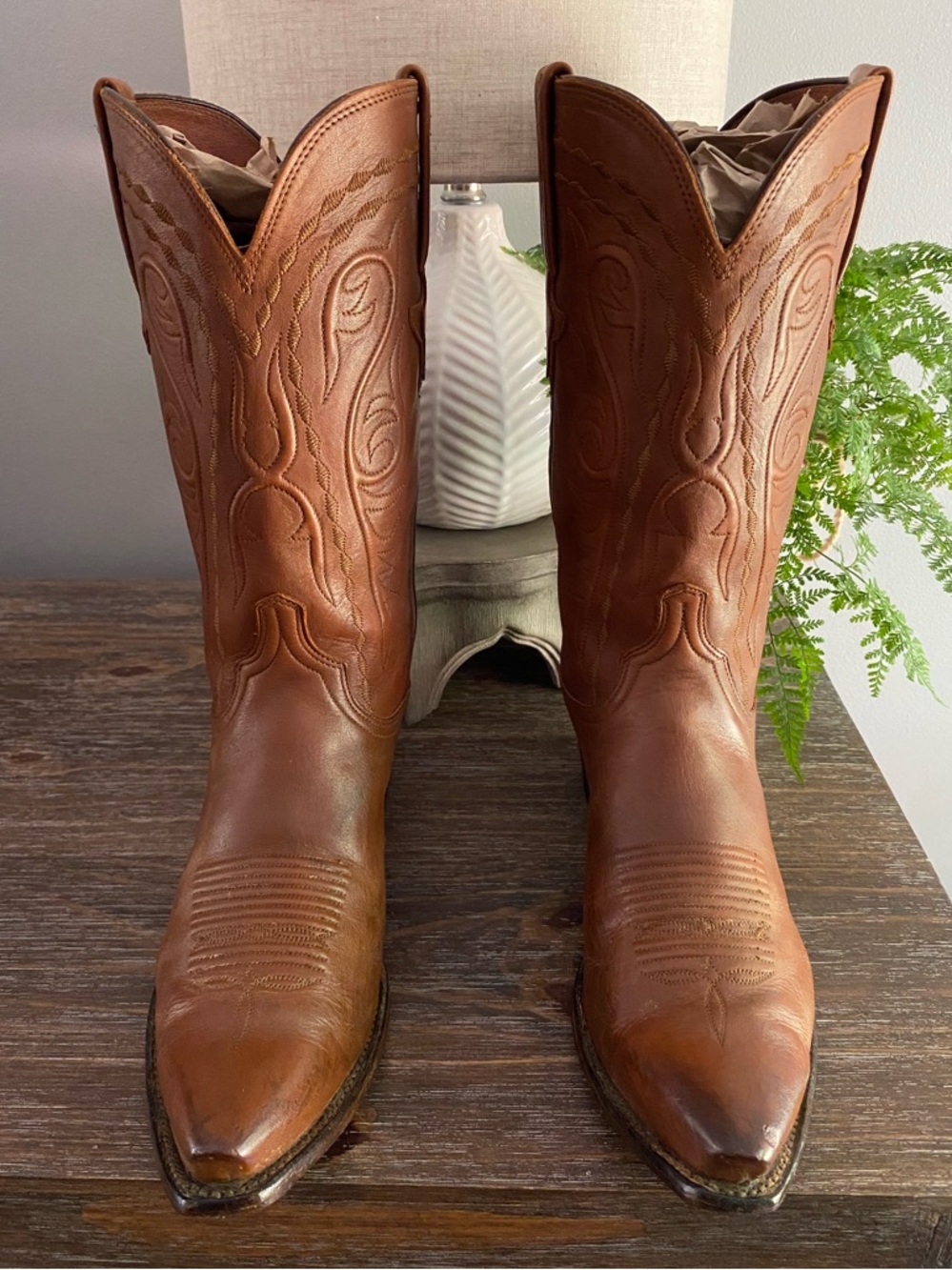 Lucchese Brandon Mens Goat Leather Western Cowboy Boots 10.5 D Brown Tan